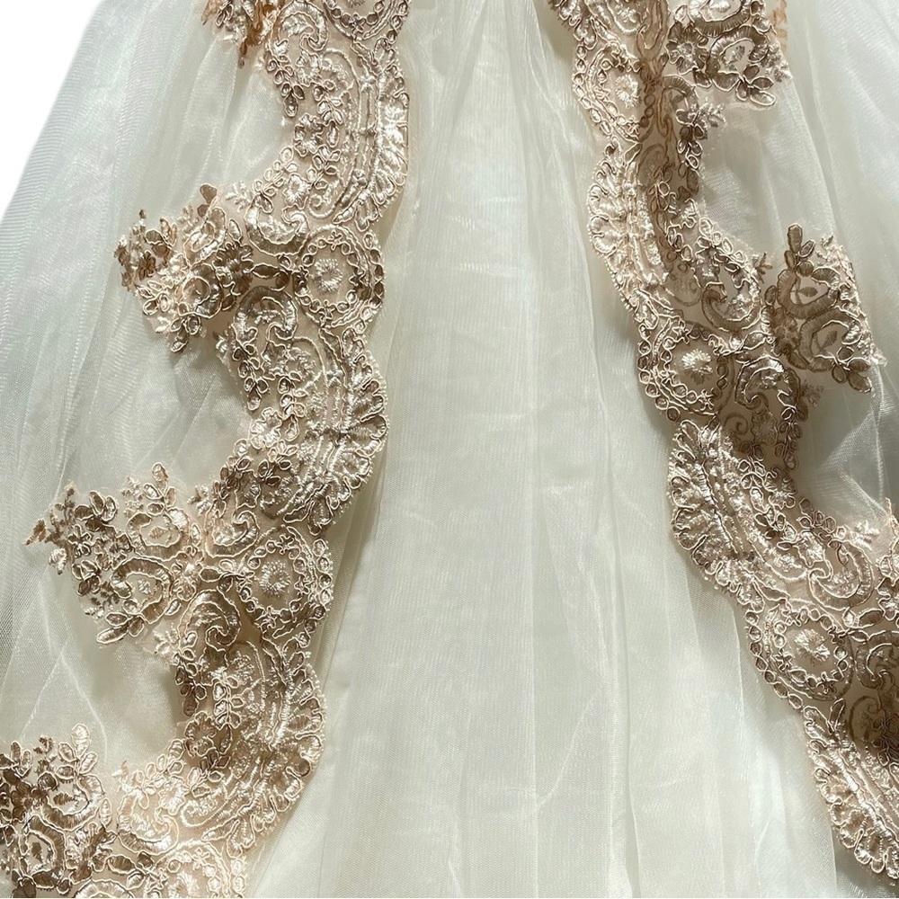 Girls satin, lace & tulle bridesmaid flower girl formal dress w/ train size 2-3 - Picture 8 of 12